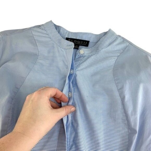 Eloquii Blue Long Sleeve Striped Shirt Dress - Picture 5 of 7